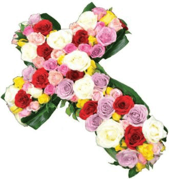 Croix fleurs deuil roses variees