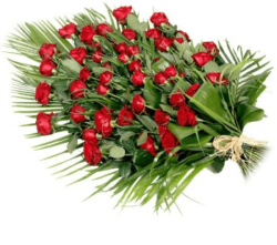 Gerbe fleurs deuil roses rouges