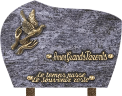 Plaque funéraire arrondie granit mass blue colombe