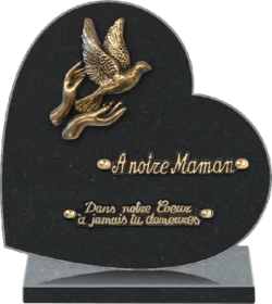 Plaque funéraire coeur socle granit noir marlin