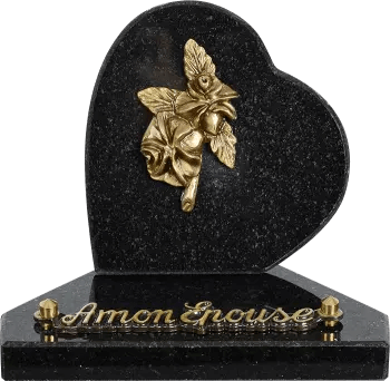 Plaque funéraire coeur socle granit bronze