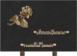 Plaque funéraire granit noir marlin grande rose bronze