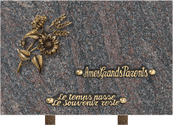 Plaque funéraire granit paradiso - epis de ble - bronze