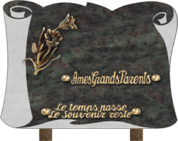 Plaque funéraire granit vert - parchemin - finition sablée