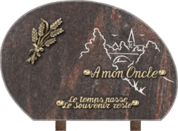 Plaque funéraire ovale sablage village granit himalaya