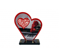 Plaque funéraire coeur - rose - piano