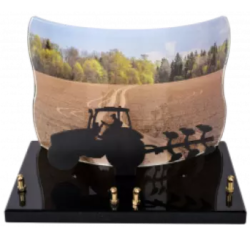 Plaque funéraire panoramique tracteur champ de ble