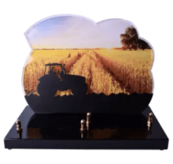 Plaque funéraire Altuglas/inox - tracteur - champ de ble