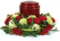 Couronne urne fleurs deuil rouge