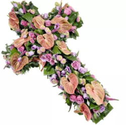 Croix fleurs deuil pompes funebres classique