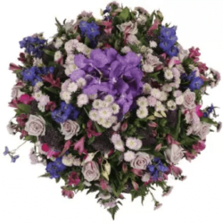 Panier rond fleurs deuil parme