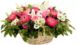 Panier rond fleurs deuil pastel